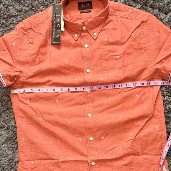 Jachs NY Men's Short Sleeve red Collar Button Down Shirt Size Medium - Picture 9 of 14